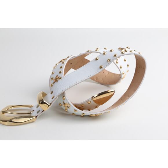 Vintage White Leather Gold-Tone Star Studded Adjustable Waist Belt Size S main image 4